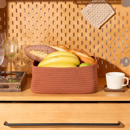 Small Storage Baskets for Organizing | Closet Organizer Bins | Shelf Toy Basket | Woven Rope Baskets | Cube Decorative Box | Shallow Basket | 11.5x7.5x4.7” | 4 Packs Oxide Red