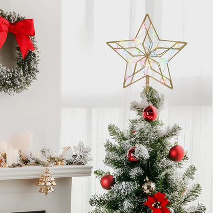 Christmas Tree Topper,50 LED Lighted Sparkling Star Tree Toppers Christmas Decorations,8 Lighting Modes Gold Star Xmas Decorations with Remote Control and Extra Battery Box,Glitter Christmas Ornament