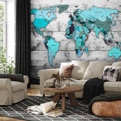 artgeist Premium Wall Mural World Map 98x69 in - XXL Non-Woven Wallpaper Fleece Wall Decor Photo Print Picture Image Design Home Map of The World k-B-0009-a-d