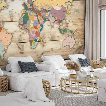 artgeist Premium Wall Mural World Map 98x69 in - XXL Non-Woven Wallpaper Fleece Wall Decor Photo Print Picture Image Design Home Map of The World k-B-0009-a-b
