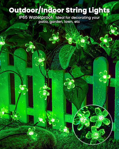 Brightown 2 Pack Total 52FT 120 LED Solar Flower String Lights for Outside Waterproof Fairy Lights for Garden Yard Fence Patio Christmas Tree Wedding Party Decor, Green