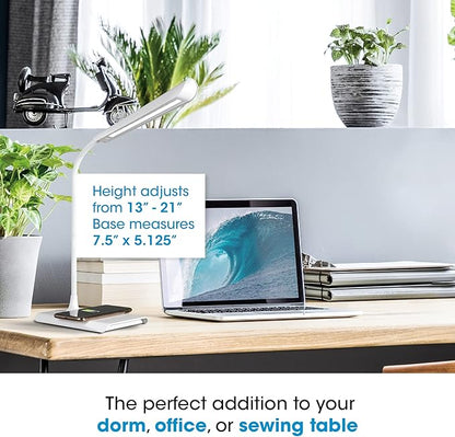 OttLite Power-Up LED Desk Lamp with Wireless Qi Charging & USB Charging Port, with ClearSun LED Technology - Flexible Neck, 3 Brightness Settings, Reduces Eyestrain - Task Lamp for Office & Dorms