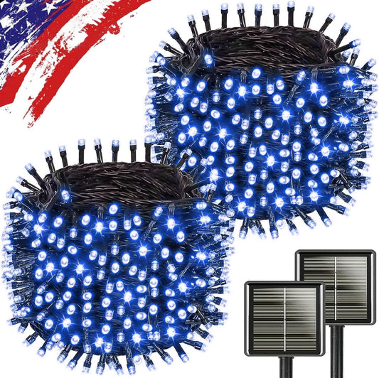 Upgrade Solar String Lights for Outside 2 Pack Total 180FT 500LED String Lights Outdoor with 8 Modes, IP65 Waterproof Outdoor Solar Twinkle Lights, Garden Tree Party Christmas Decorations, Blue