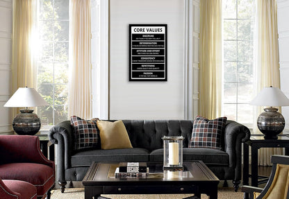 Core Values Inspirational Posters Motivational Canvas Wall Art Inspiring Entrepreneur Quotes Painting Modern Positive Posters Prints Artwork for Office Gym Living Room Decor Framed[24" W x 36" H]