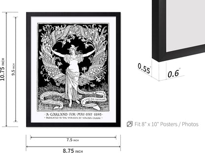 Poster Master Vintage Walter Crane Poster - Retro A Garland for May Day Print - Socialist Art - Gift for Him, Her, Men, Women - Wall Decor for Home, Office, Living Room, 8x10 Black Framed