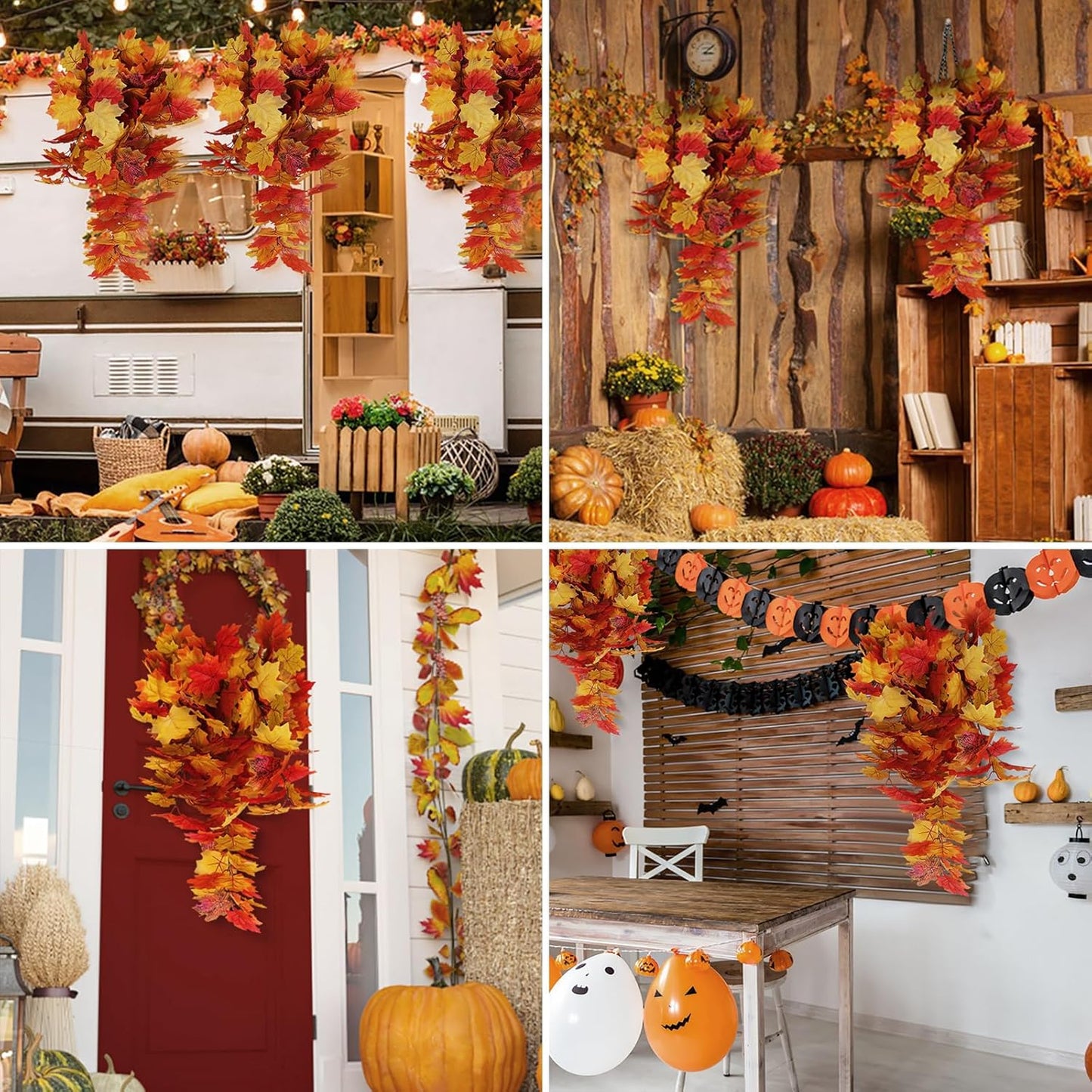 Fall Maple Leaf Hanging Plants Artificial Autumn Leaves Vines Outdoor Autumn Outdoor Decor, Artificial Fall Maple Leaves, Hanging Plants for Autumn Harvest Festival, Fake Plants Indoor(Yellow)