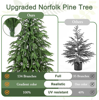 Artificial Norfolk Pine Tree, 4 ft Realistic Christmas Tree, Fake Potted Plants for Front Porch Outdoor Indoor Garden Christmas Decor