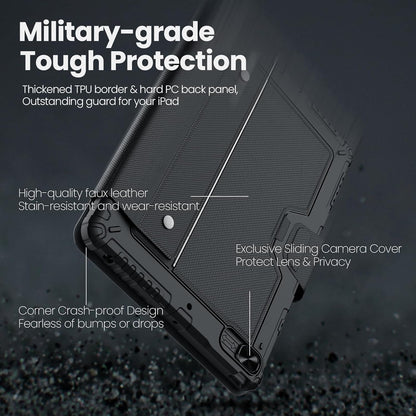 Nillkin iPad 9th Generation (10.2", 2021) Case with Detachable Keyboard, Magic Trackpad, Portrait/Landscape Modes, Rugged Keyboard Case with Camera Cover for iPad 8th/7th Gen, Black