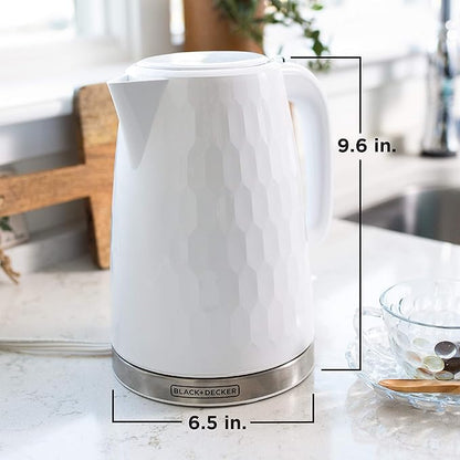 BLACK+DECKER 1.7L Cordless Electric Kettle,KE1560W,Premium Texture,Water Window,Rapid Boil,Auto Shutoff,White,(Pack of 2)