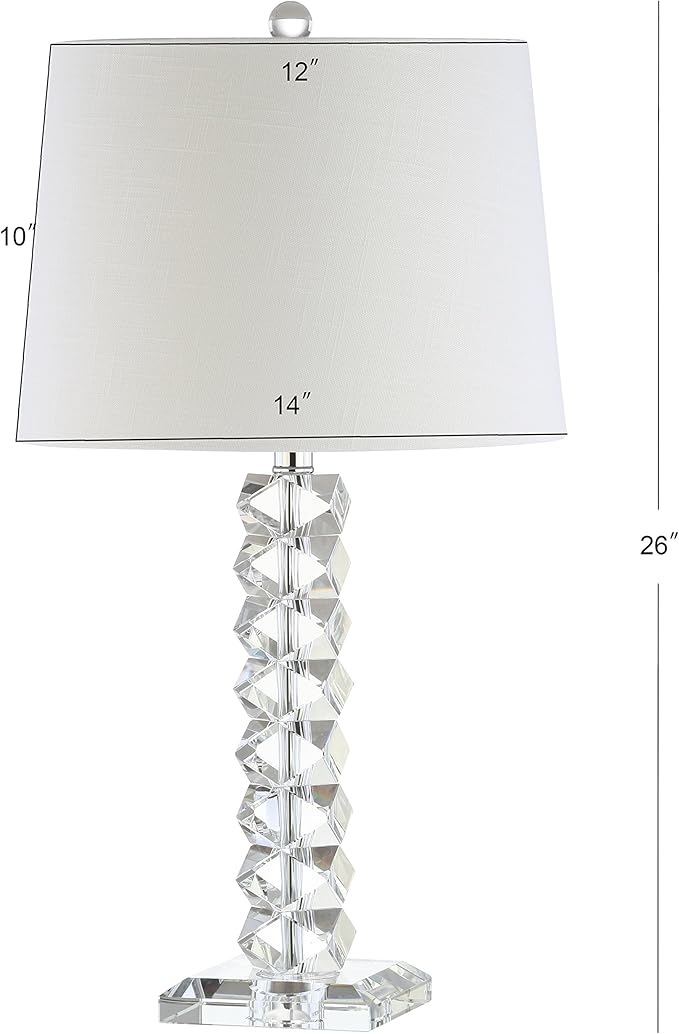 JONATHAN Y 25.5" Clear Faceted Crystal Table Lamp, Modern Glam Chrome Bedside Lamp with White Linen Drum Shade for Living Room Bedroom, UL Listed, LED Bulb Included JYL2013A