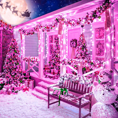 400 LED Pink String Lights Outdoor, 132ft Pink Christmas Lights 8 Modes Clear Wire, Plug in Waterproof Fairy String Lights for Bedroom Christmas Decorations