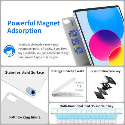 Keyboard Case for iPad 11th (A16, 2025) and iPad 10th Generation (10.9" 2022), Magic Keyboard for ipad 10th Generation with Multi-Touch Trackpad, Floating Cantilever Stand, Backlit Keys (White)