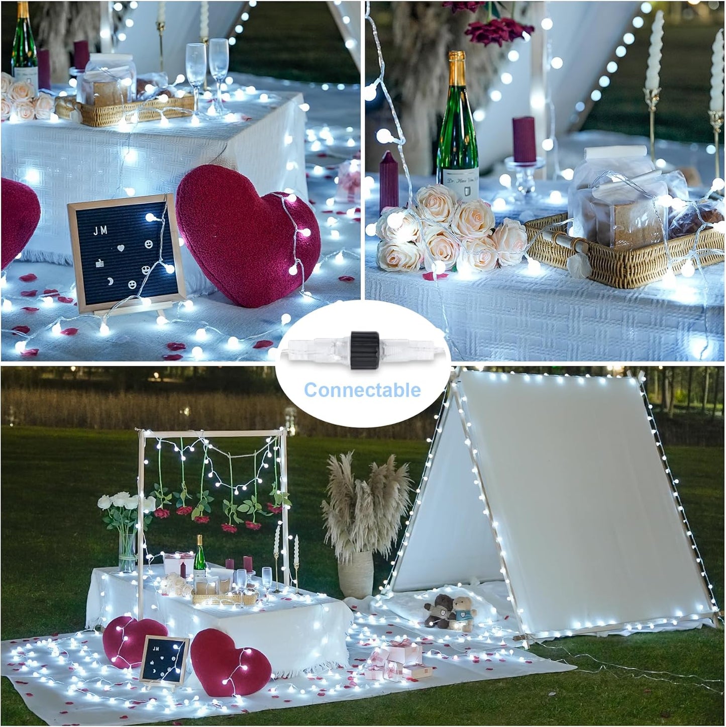 JMEXSUSS 100 LED Connectable Globe String Lights Indoor, 33 ft White String Lights Plug in with Remote, 8 Modes White Christmas Fairy Lights for Bedroom Room Wedding Party Classoom Decor
