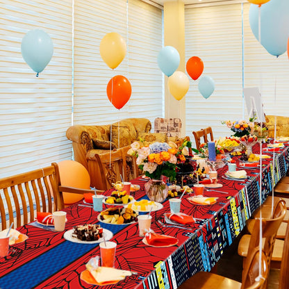 Oudain 5 Pcs Spider Tablecloth 108 x 54 in Red and Blue Plastic Disposable Table Covers City Web Theme Birthday Party Decorations Large Table Cloths for Party Indoor Outdoor (Classic)