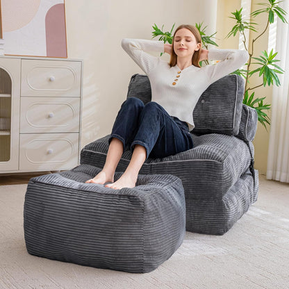 HIGOGOGO Square Stuffed Pouf Ottoman, Corduroy Poufs with Foam Chunk Filling, Furry and Fluffy Pouf Foot Stool Storage Ottoman, 25.6 X 25.6 Floor Poufs Foot Rest for Living Room, Dark Grey