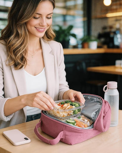 Reebok Mens and Womens Lunch Bag - Portable Insulated Work Lunch Box for Women and Men with Two Compartments and Handle, Quinn Deco Rose