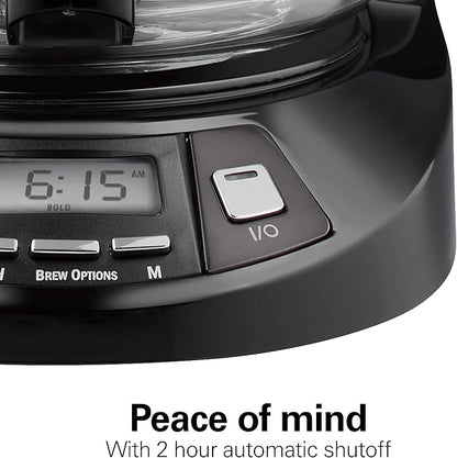 Hamilton Beach 12 Cup Programmable Drip Coffee Maker Machine, Regular & Bold Brew Options, Auto Pause and Pour, Glass Carafe, Black Stainless (46293J)