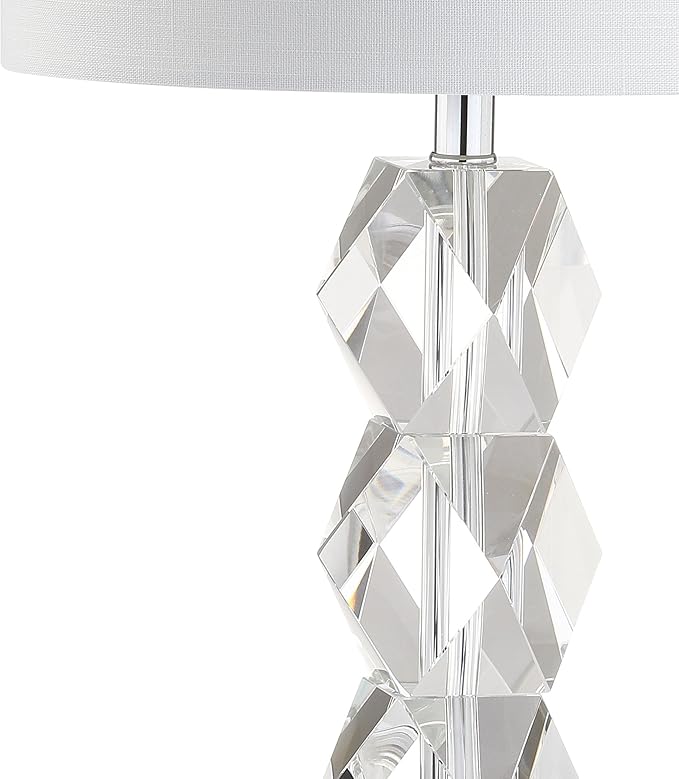 JONATHAN Y 26" Clear Faceted Crystal LED Table Lamp, Glam Modern Contemporary Column Lamp for Bedroom Living Room, White Linen Drum Shade, UL Listed, LED Bulb Included JYL5012A