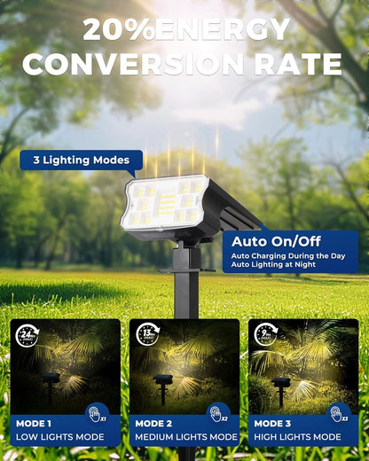 HGGH Solar Lights Outdoor Waterproof IP67, 60 LED 3 Lighting Modes Solar Spot Lights Outdoor for Yard Garden Pathway Landscape, Auto On/Off, Function 2 in 1(Warm White, 4 Pack)