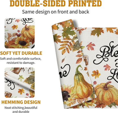 Fall Cross Pumpkin Placemats Set of 4 Autumn Thanksgiving Harvest Sunflower Maple Leaf Orange Linen Table Mats Seasonal Farmhouse Decorative Place Mat for Party Kitchen Dining Decor