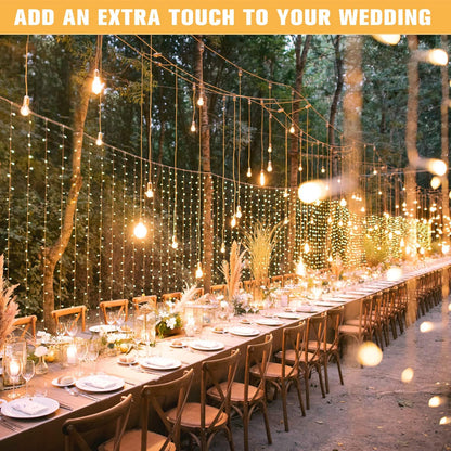 JMEXSUSS 600 LED Christmas Curtain Lights Outdoor, 9.5x19.6ft Christmas String Light Plug in with Remote, 8 Modes Wall Hanging Lights for Bedroom Party Backdrop Wedding Xmas Decor, Warm White