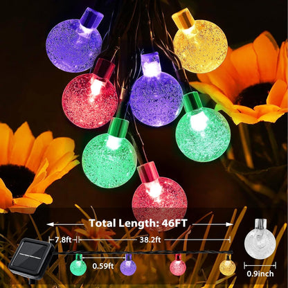 Outdoor Solar String Lights, 2x46FT 66LED 8Modes Crystal Color Solar Powered Christmas Fairy String Lights for Outside Yard Fence Easter Holiday Party Camping Porch Decor 2Pack(Multicolor)