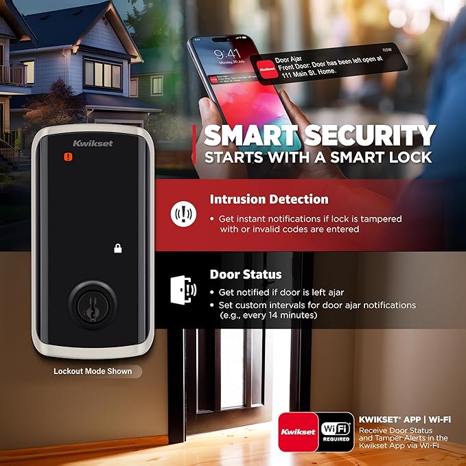 Kwikset Halo Select Plus Satin Nickel Touchscreen Apple Home Keys Tap-to-Unlock, Wi-Fi and Matter Enabled Smart Lock Deadbolt with Door Status Sensor and Intrusion Detection