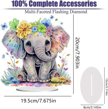 Diamond Painting Kits for Adults Beginners, 5D Full Drill Elephant Crystal Art Desktop Ornament, DIY Single Sided Home Office Desk Decor, Creative Craft Gift Set with Tools