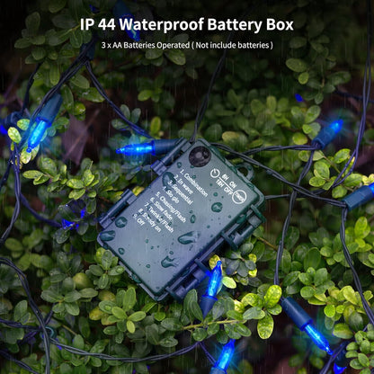 WATERGLIDE 2 Pack 50 LED Outdoor Christmas Lights, 16FT Battery Operated Mini String Lights with 8 Modes & Timer, Xmas Tree Lights Waterproof for Patio Garden Party Wedding Holiday Decor, Blue