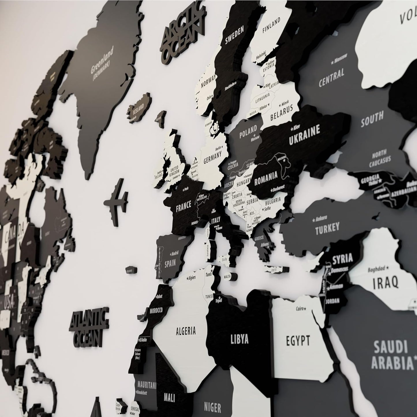 Colorfull Worlds 3D Wooden World Map Wall Art | Unique Wall Decor with Pins for Travel Enthusiasts | Home and Office Wall Décor | Grey | Medium