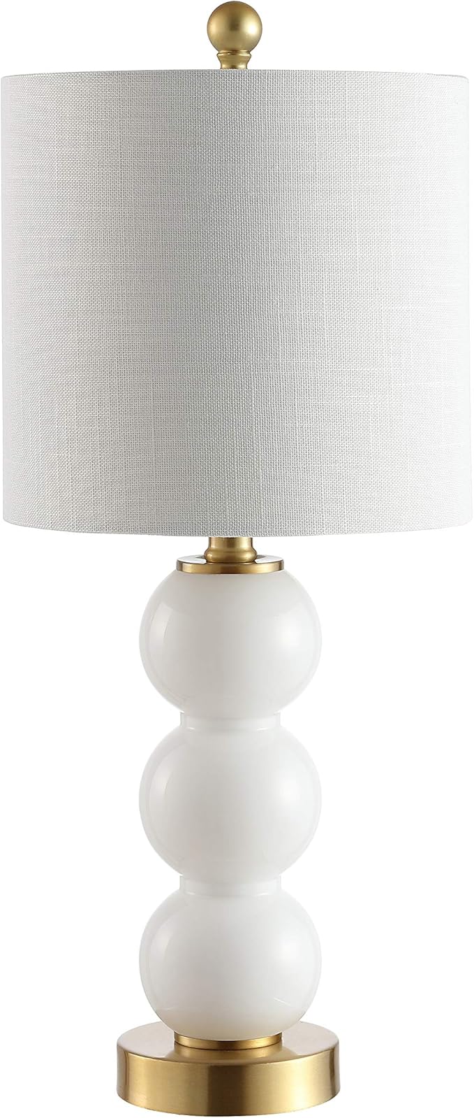 JONATHAN Y 21" White/Brass Gold Glass Table Lamp for Bedroom and Living Room, White Linen Shade, Modern Stacked Sphere Bedside Lamp, LED Bulb Included JYL1021A