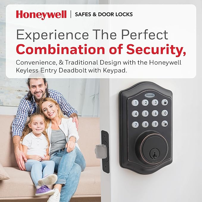 Honeywell Safes & Door Locks - Keyless Entry Door Lock with Smart Electronic Keypad Deadbolt - Easy Installation & 50 Different Pin Codes - Auto Lock - Oil Rubbed Bronze - 2.9 x 2 x 6.2 in - 8712409