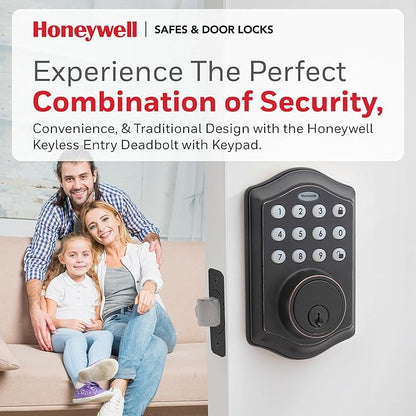 Honeywell Safes & Door Locks - Keyless Entry Door Lock with Smart Electronic Keypad Deadbolt - Easy Installation & 50 Different Pin Codes - Auto Lock - Oil Rubbed Bronze - 2.9 x 2 x 6.2 in - 8712409