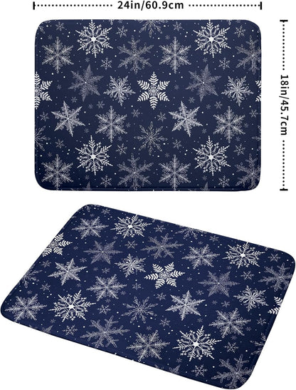 Winter Blue Snowflake Dish Drying Mat for Kitchen Counter Holiday Super Absorbent Reversible Microfiber Kitchen Countertop Protector Dishes Pad Large 18x24 inch