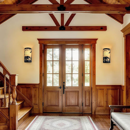 Black Wall Sconces,Bear Metal Yellow Parchment Rustic Wall Sconces,Farmhouse E26 Base Hallway Wall Light Fixtures,Industrial Wall Mount Lamp,Indoor Wall Lamps for Living Room,Bedroom,Bedside