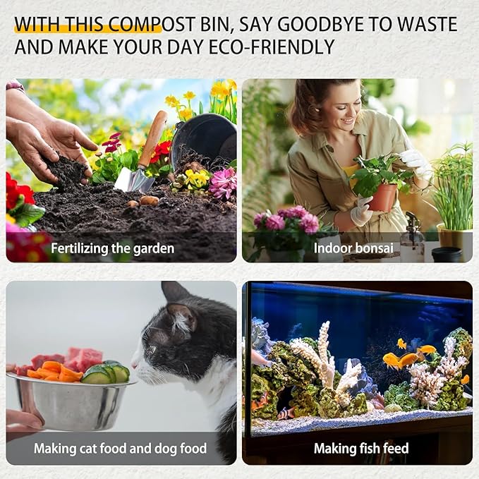 Electric Kitchen Composter, Indoor/Outdoor Smart Countertop Compost Bucket, Odorless Electric Compost Bucket