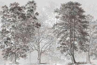 Vintage Forest Mural Wallpaper Gray Trees Woodland Wallpaper Bedroom Living Room Large Art Mural Vintage（Not Peel and Stick）
