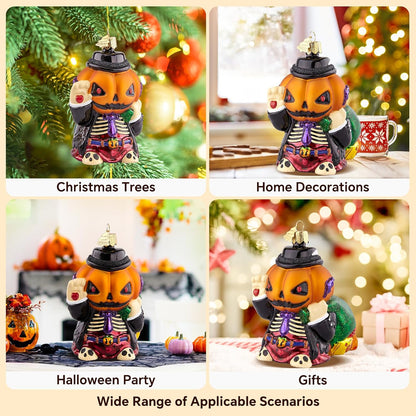 Pumpkin Christmas Tree Ornaments,Hand-Blown Glass Ornaments,Jack-O'-Lanterns Collection Figurine Hanging Ornaments,Christmas Decorations for Halloween Party Holiday Home Gifts