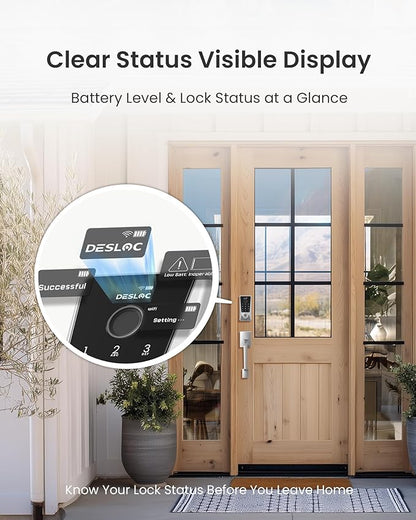DESLOC WiFi Smart Lock D110 Plus, Built-in Wi-Fi No Hub Needed, Fingerprint Keyless Entry Front Door Lock, Touchscreen Keypad Deadbolt, Remote Control, Auto Lock, Anti-Peep PIN, BHMA, Alexa Compatible