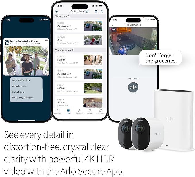 Arlo Ultra 2 Spotlight Camera 4K HDR (3 Cameras, SmartHub) | Wireless Home Security Camera | Color Night Vision, Motion Sensor, 180º View, 2-Way Audio, White