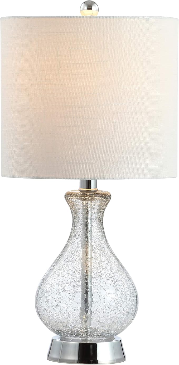 JONATHAN Y 21" Chrome and Crackled Glass Table Lamp, Contemporary Artisanal Metal Bedside Lamp for Living Room, White Linen Shade, UL Listed, LED Bulb Included JYL4035A