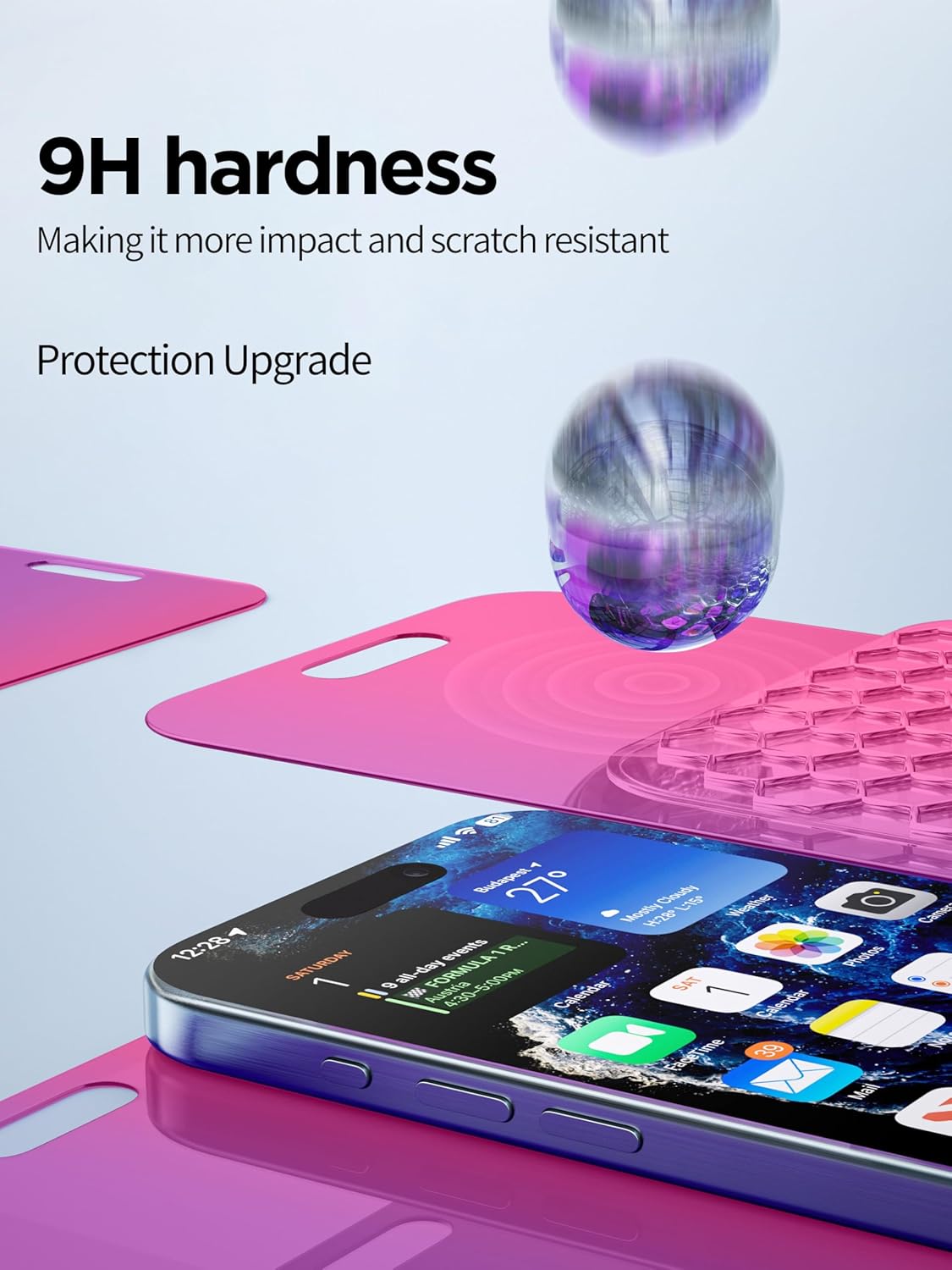Compatible for iPhone 15 Pro Privacy Screen Protector Tempered Glass 6.1 Inch, Pink Gradient Anti Spy Anti Blue Light HD Easy Installation