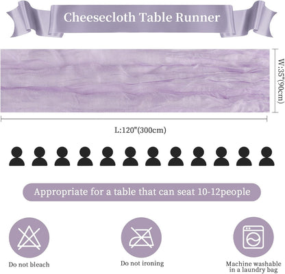 6 Pack Purple Cheesecloth Table Runner 10FT Long Boho Gauze Table Runner Rustic Sheer Runner for Wedding Bridal Baby Shower Birthday Party Table Decor Thanksgiving Christmas Decorations
