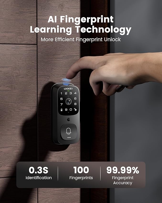 Smart Lock with Camera, 3-in-1 WiFi Doorbell Keyless Entry Door Lock, Deadbolt Lock for Front Door, Fingerprint, Keypad Code, App Control, IP65 Waterproof, BHMA, Support Alexa&Google Assistant