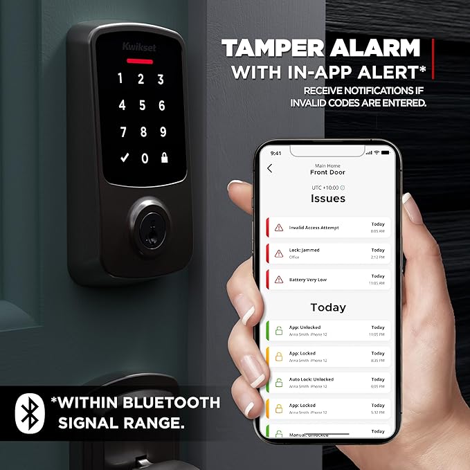 Kwikset Aura Reach Smart Lock Matter Over Thread and Bluetooth Enabled Keyless Entry Door Lock Deadbolt, BHMA Certified, Proximity Wakeup, Geofence Auto-Unlock Satin Nickel