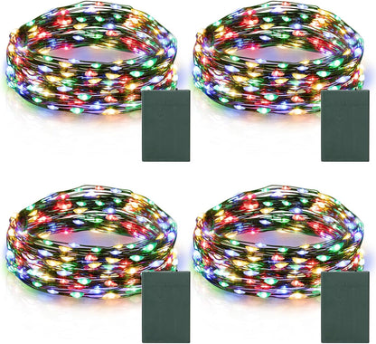 4 Pack Christmas Fairy Lights Battery Operated, 16.4FT 50 LED Dark Green Wire Twinkle Lights with Auto Timer Waterproof, Outdoor String Light for Indoor Outdoor Bedroom Yard Decor (Multicolor)