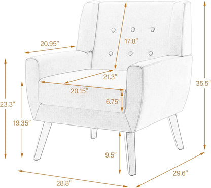 UIXE Faux Leather Accent Chair, Modern Arm Club Chair Upholstered Armchair for Living Room, Comfy Single Sofa Seats Button Tufted Reading Seating, Brown