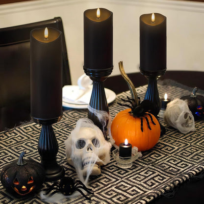 NURADA Outdoor Flameless Candles with Remote Timer - Waterproof Realistic Flickering LED Pillar Electric Battery Operated Fake Candle for Home Halloween Holiday Party Decor - 2 Pack Black(D3”H6”6”)