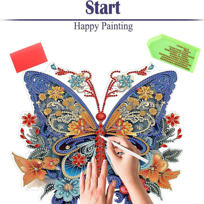 Diamond Painting Kits for Adults Beginners, 5D Full Drill Flowers and Butterfly Crystal Art Desktop Ornament, DIY Single Sided Home Office Desk Decor, Creative Craft Gift Set with Tools