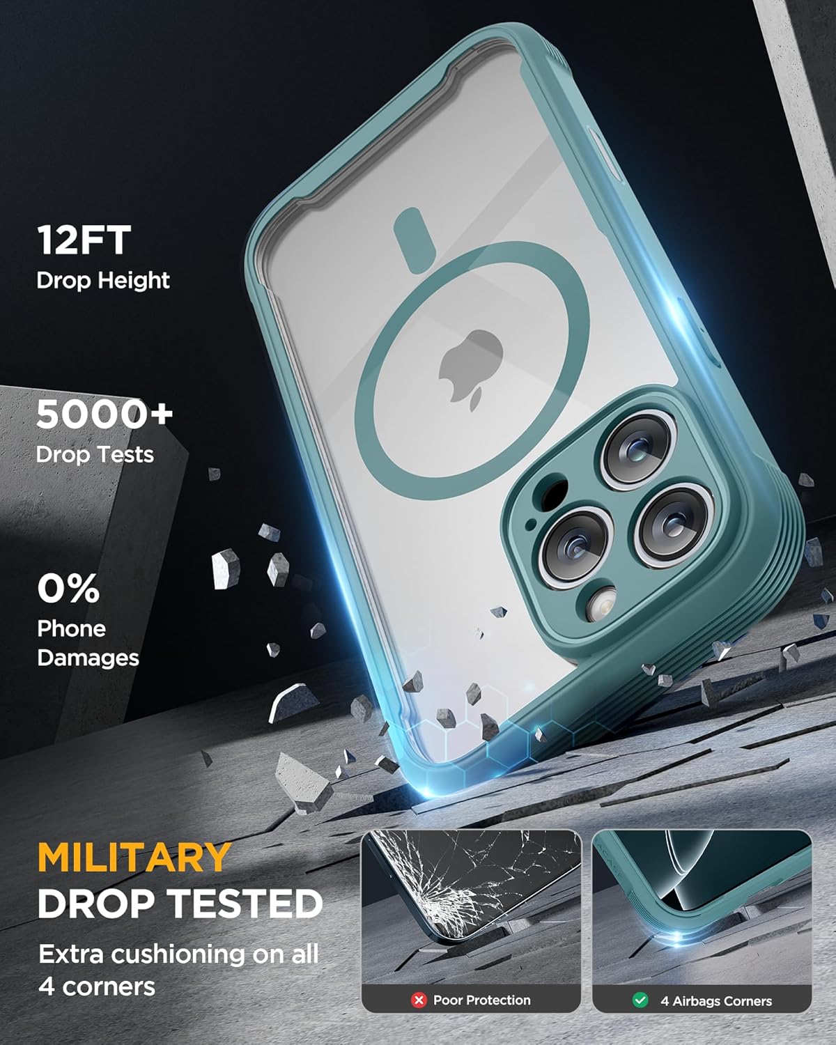 Miracase Magnetic for iPhone 16 Pro Case Full-Body Phone with Built-in Glass Screen Protector, [Compatible with MagSafe] Military Drop Proof 16 Pro Cover Bumper 6.3 inch, Green